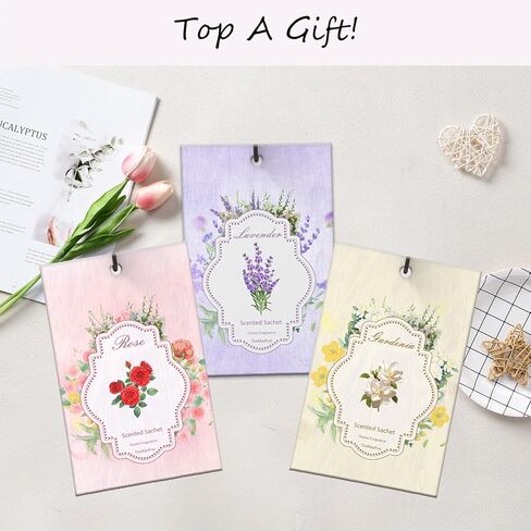 12 عبوة من الأكياس المعطرة للأدراج والخزانة، أكياس أكياس طويلة الأمد ومزيلات الروائح الكريهة للأدراج، عطر منزلي مع خيار 3 روائح - لافندر روز جاردينيا in Kuwait