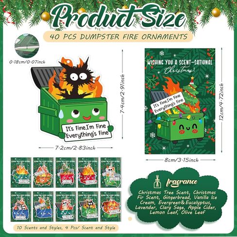40 Sets Christmas Dumpster Fire Hanging Ornament Emotional Funny Positive Support Scent Sachets Air Freshener with Card Thank You Gifts for Office Coworker Employee Team Staff Group, 10 Scent in Saudi Arabia