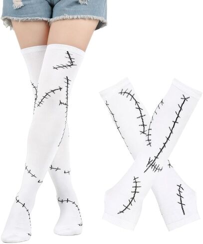 جوارب AUOCATTAIL للهالوين ذات أعلى الفخذ وجوارب وأكمام للأذرع مخيطة، إكسسوارات تنكرية للحفلات التنكرية للنساء in Saudi Arabia