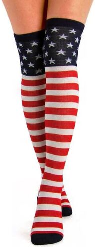 جوارب COUVER USA Flag فوق الركبة/أعلى الفخذ - تصميم نجوم وخطوط للنساء (مقاسات الحذاء 5-9) in Saudi Arabia
