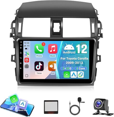 راديو ستيريو للسيارة Leadfan لسيارة Toyota Corolla 2009 2010 2011 2012 2013 Wireless CarPlay Android Auto، شاشة لمس IPS مقاس 9 بوصة، جهاز استقبال صوت السيارة مع WiFi GPS Navigation FM Bluetooth كاميرا احتياطية SWC in Kuwait