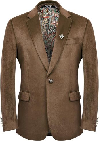 سترة مخملية كاجوال للرجال للرجال ذات طية صدر السترة بزر واحد مع بروش لحفلات العشاء وحفلات الزفاف in Kuwait