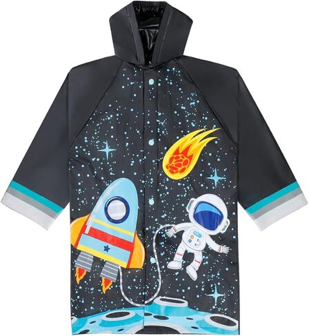 Puddle Play Kids Waterproof Rain Slicker – Unicorn, Rainbow & Space Hooded Raincoat with Snap Closure, Sizes 2-9 in Saudi Arabia