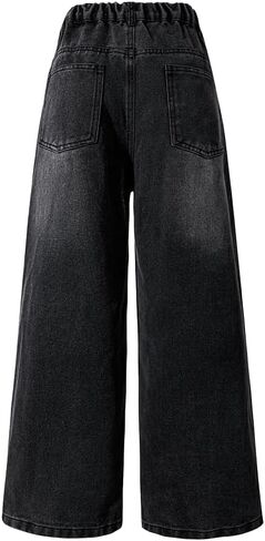 Nivne Tco Tween Boys Casual Jeans Water-Washed Black Effect Elastic Waist Wide Leg Denim Pants with Zipper Fly, Five Pockets in Saudi Arabia