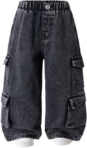 Nivne Tco Toddler Boys' Cargo Jeans Streetwear Style Loose Straight Leg Washed Elastic Waist Denim Pants in Saudi Arabia