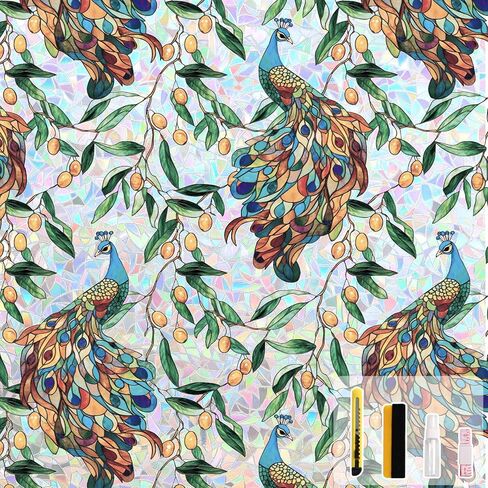 Kromapolis Window Privacy Film, Stained Glass Sticker Floral Window Clings, Decorative Static Clings UV Blocking Colorful Decals, Removable Vinyl Covering Rainbow Magnolia Flowers, 17.5'' x 78.7'' in Saudi Arabia