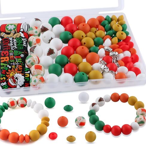 100Pcs Silicone Beads for Keychain Making, 12mm Silicone Beads 15mm and Christmas Silicone Focal Beads for Bracelet Making, 8mm Rondelle Rhinestone Spacer Beads for Pens in Saudi Arabia