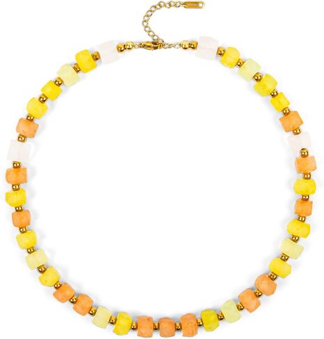 Chunky Beaded Necklace for Women - Handmade Recycled Glass, 18K Gold Plated or Silver Toned Stainless Steel, Adjustable 16-18 inch Boho Statement Necklace, 6 Colors in Saudi Arabia