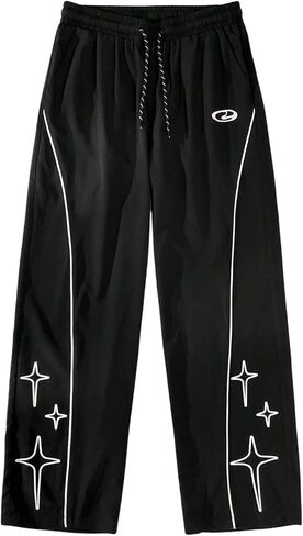 OYOANGLE Men's Star Graphic Track Pants Drawstring Waist Straight Leg Sweatpants Y2K Parachute Trousers in Saudi Arabia