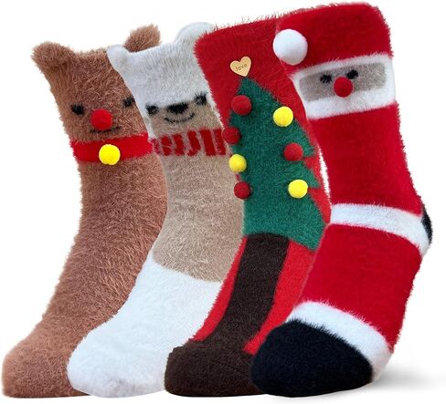 KRJ 2025 Christmas Socks Collection 4Pack Fun Cute Crew Socks for Women Xmas Socks Funny Novelty Socks Holiday Gift in Saudi Arabia