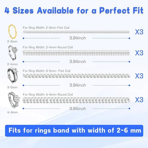 12-Pack Ring Sizer for Loose Rings, 4 Sizes Invisible Ring Size Adjuster, Fit Almost Any Rings, Reduces Size by 0.5-1.5 in Saudi Arabia
