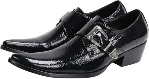 Santimon Men's Patent Leather Dress Shoes with Buckle, Pointed Toe, and Rivet Accents – Elegant Casual Loafers for Office, Weddings, Parties & Bar in Saudi Arabia
