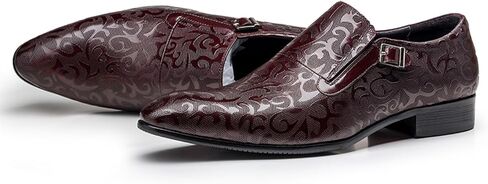 Santimon Men's Genuine Leather Monk Strap Formal Dress Shoes, Pointed Toe Penny Loafers with Buckle, Stylish Embossed Business Casual Shoes for Men in Saudi Arabia