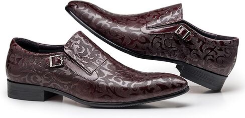 Santimon Men's Genuine Leather Monk Strap Formal Dress Shoes, Pointed Toe Penny Loafers with Buckle, Stylish Embossed Business Casual Shoes for Men in Saudi Arabia