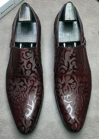 Santimon Men's Genuine Leather Monk Strap Formal Dress Shoes, Pointed Toe Penny Loafers with Buckle, Stylish Embossed Business Casual Shoes for Men in Saudi Arabia