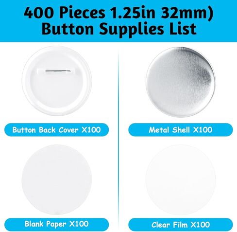 DAJAVE 400 Pieces 1.25 Inch Button Maker Supplies, 32mm Button Making Supplies, Round Badge Blank Button Pins, Includes Plastic Buttos Pin Back Cover, Metal Cover, Clear Film & Blank Paper in Saudi Arabia