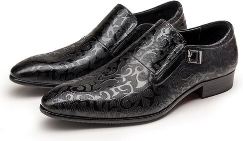 Santimon Men's Genuine Leather Monk Strap Formal Dress Shoes, Pointed Toe Penny Loafers with Buckle, Stylish Embossed Business Casual Shoes for Men in Saudi Arabia