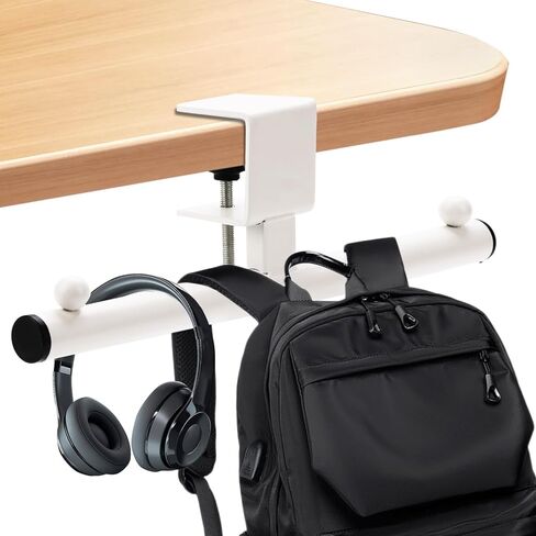 Heavy-Duty Bag Hook for Desk or Table - Alloy 80lbs Capacity Backpack Holder, Purse Hook for Table & Handbag Hanger, Space-Saving Organizer for Classroom, Dorm, Office Desk Accessories (White) in Saudi Arabia