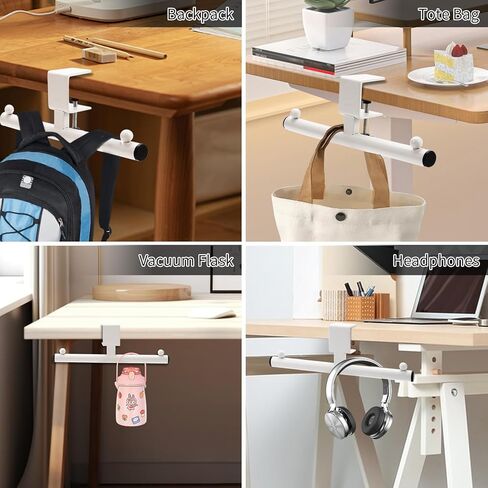 Heavy-Duty Bag Hook for Desk or Table - Alloy 80lbs Capacity Backpack Holder, Purse Hook for Table & Handbag Hanger, Space-Saving Organizer for Classroom, Dorm, Office Desk Accessories (White) in Saudi Arabia