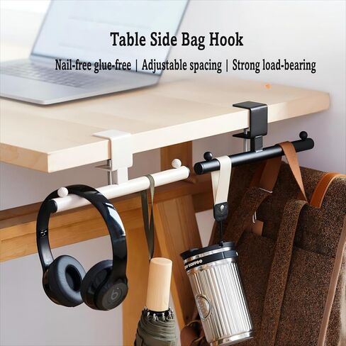 Heavy-Duty Bag Hook for Desk or Table - Alloy 80lbs Capacity Backpack Holder, Purse Hook for Table & Handbag Hanger, Space-Saving Organizer for Classroom, Dorm, Office Desk Accessories (White) in Saudi Arabia