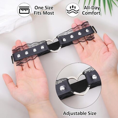 قطعتان من جلد الفخذ من الدانتيل على شكل قلب أسود، أربطة فخذ قابلة للتعديل للنساء، حزام رباط جلدي على طراز البانك روك للنساء للحفلات التنكرية وديكورات الزفاف in Kuwait