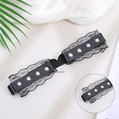 قطعتان من جلد الفخذ من الدانتيل على شكل قلب أسود، أربطة فخذ قابلة للتعديل للنساء، حزام رباط جلدي على طراز البانك روك للنساء للحفلات التنكرية وديكورات الزفاف in Kuwait