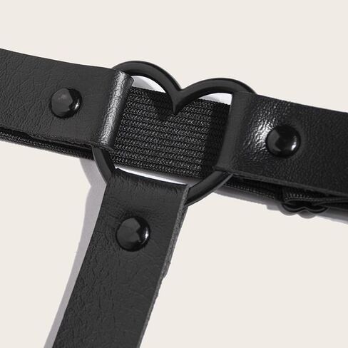 Adjustable Heart Thigh Garter with Anti-Slip Clips, Elegant Y2K Gothic Punk Style for Women, Black Elastic Leg Ring Garters in Saudi Arabia