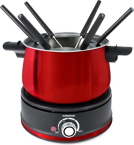 Swissmar Arolla 10 Pieces Stainless Steel Electric Fondue Set - Perfect Fondue Pot Electric Set for Cheese, Caramel, Chocolate, Oil, Broth & More - Gift Ideas for Wedding, House Warming, 2.1 Qt in Kuwait