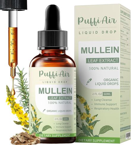 Mullein Drops for Lungs with Mullein Leaf, Thyme & Marshmallow Root – Lung Cleansing Formula for Smokers, Supporting Respiratory Health & Immunity | 60ml (2fl oz) Natural Vegan Non-GMO in Saudi Arabia