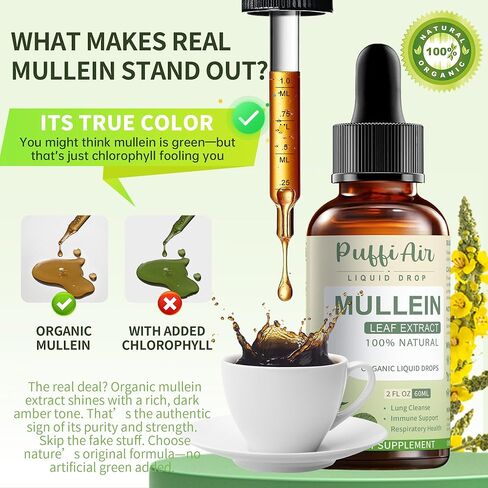 Mullein Drops for Lungs with Mullein Leaf, Thyme & Marshmallow Root – Lung Cleansing Formula for Smokers, Supporting Respiratory Health & Immunity | 60ml (2fl oz) Natural Vegan Non-GMO in Saudi Arabia