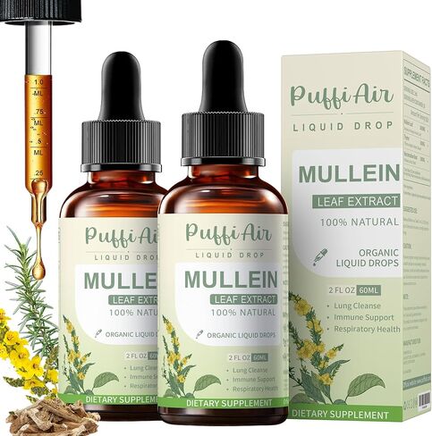 Mullein Drops for Lungs with Mullein Leaf, Thyme & Marshmallow Root – Lung Cleansing Formula for Smokers, Supporting Respiratory Health & Immunity | 60ml (2fl oz) Natural Vegan Non-GMO in Saudi Arabia