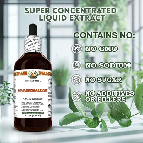 الخطمي (Althaea Officinalis) جليسيريت الجذور الجافة، صنع في هاواي، مواد خام عضوية، طبيعية بالكامل، نباتي، مستخلص سائل خالٍ من الكحول تم اختباره في المعمل - 2 أونصة سائلة in Kuwait