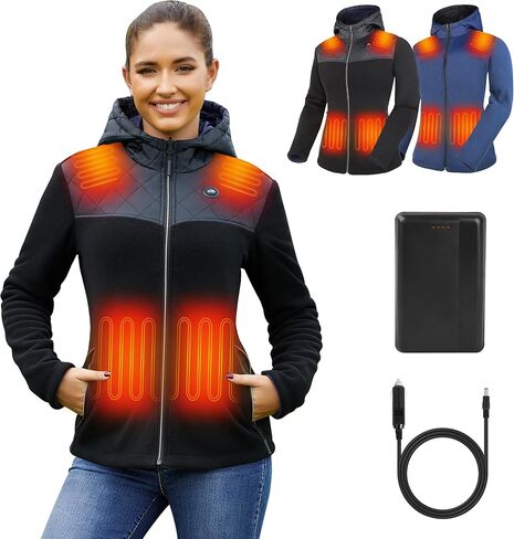 سترة قابلة للعكس للنساء مع بطارية 12 فولت، معطف بقلنسوة كهربائي للتدفئة من الصوف للتخييم والسيارة، حتى 158 درجة فهرنهايت in Kuwait