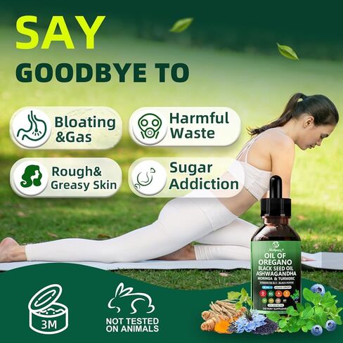 Oil of Oregano with Black Seed Oil | 8 in 1 Organic Oregano Oil Drops with Ashwagandha, Moringa & Turmeric | Natural Herbal Supplements for Immune Support & Stress Relief | Vegan Friendly, 2 Fl Oz in Saudi Arabia
