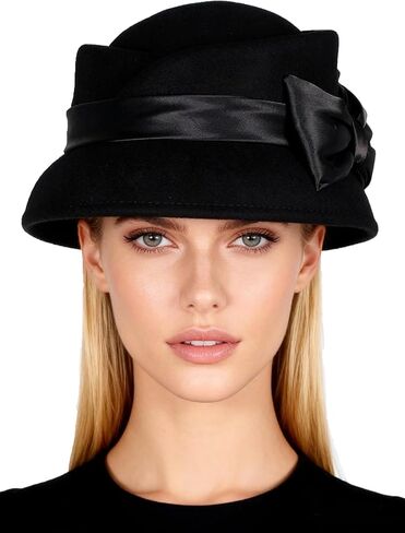 Women's Wool Felt Fedoras Hat - Elegant Cloche Hats for Wedding,Formal Church,Cocktail,Tea Party with Bow Ribbon in Saudi Arabia