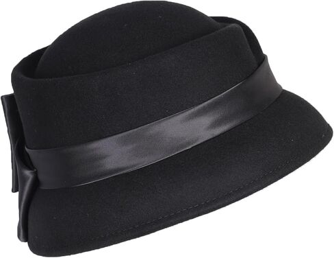 Women's Wool Felt Fedoras Hat - Elegant Cloche Hats for Wedding,Formal Church,Cocktail,Tea Party with Bow Ribbon in Saudi Arabia