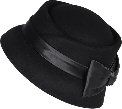 Women's Wool Felt Fedoras Hat - Elegant Cloche Hats for Wedding,Formal Church,Cocktail,Tea Party with Bow Ribbon in Saudi Arabia