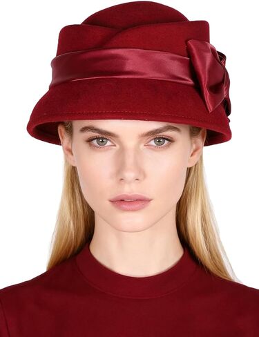 Women's Wool Felt Fedoras Hat - Elegant Cloche Hats for Wedding,Formal Church,Cocktail,Tea Party with Bow Ribbon in Saudi Arabia