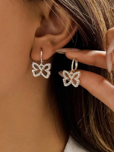 1 Set Silver Jewelry for Women, Drop Necklace and Stud Earrings, Elegant Women's Accessories for Special Occasions, Classic Silver Chain Necklace and Earrings in Saudi Arabia