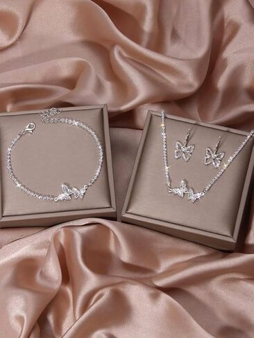 1 Set Silver Jewelry for Women, Drop Necklace and Stud Earrings, Elegant Women's Accessories for Special Occasions, Classic Silver Chain Necklace and Earrings in Saudi Arabia