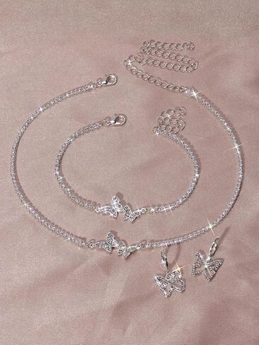 1 Set Silver Jewelry for Women, Drop Necklace and Stud Earrings, Elegant Women's Accessories for Special Occasions, Classic Silver Chain Necklace and Earrings in Saudi Arabia