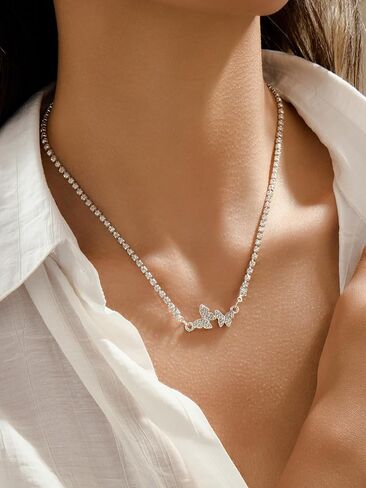 1 Set Silver Jewelry for Women, Drop Necklace and Stud Earrings, Elegant Women's Accessories for Special Occasions, Classic Silver Chain Necklace and Earrings in Saudi Arabia