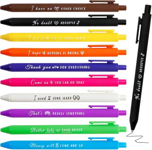 11 Pcs Funny Daily Pens, Fun Ballpoint Pen Set, Novelty Gel Pens, Inspirational Nurse Pen Bulk, Retractable Black Ink Pen with Sayings, Swear Words Pens for Coworkers Adult Gifts Office (11PCS) in Kuwait
