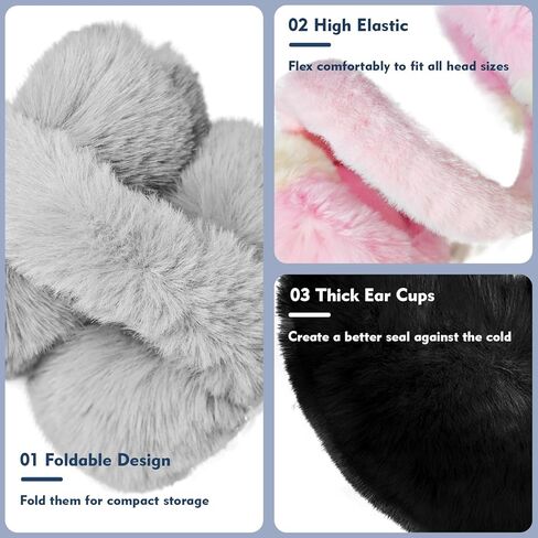 Vegove 4pcs Fuzzy Ear Muffs for Women, Foldable Faux Fur Ears Warmer Fluffy Outdoor Cute Earmuffs Winter Accessories in Saudi Arabia