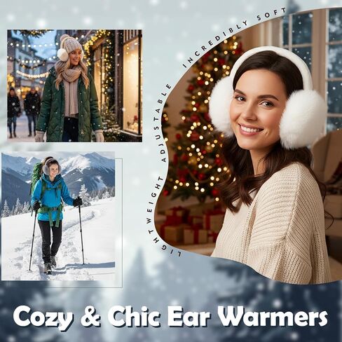 Vegove 4pcs Fuzzy Ear Muffs for Women, Foldable Faux Fur Ears Warmer Fluffy Outdoor Cute Earmuffs Winter Accessories in Saudi Arabia