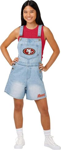 شورت نسائي من FOCO NFL Foco Nfl Big Logo Denim Bib Shortalls in Kuwait