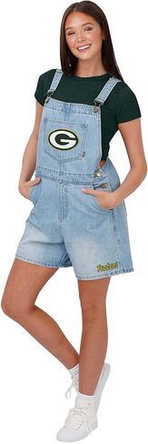 شورت نسائي من FOCO NFL Foco Nfl Big Logo Denim Bib Shortalls in Kuwait