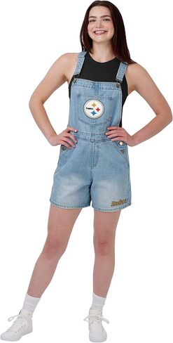 شورت نسائي من FOCO NFL Foco Nfl Big Logo Denim Bib Shortalls in Kuwait