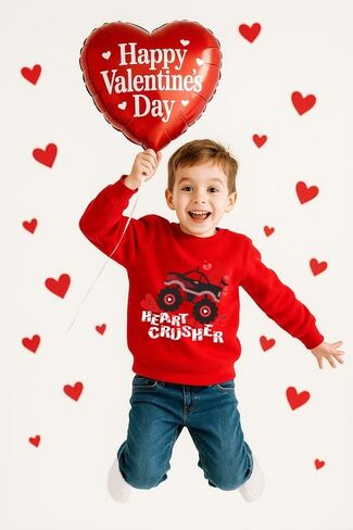 Unisex Kids Valentines Red Sweatshirt Long Sleeve Funny Crewneck Shirt 5-14 Years in Saudi Arabia