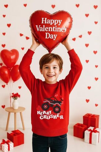 Unisex Kids Valentines Red Sweatshirt Long Sleeve Funny Crewneck Shirt 5-14 Years in Saudi Arabia